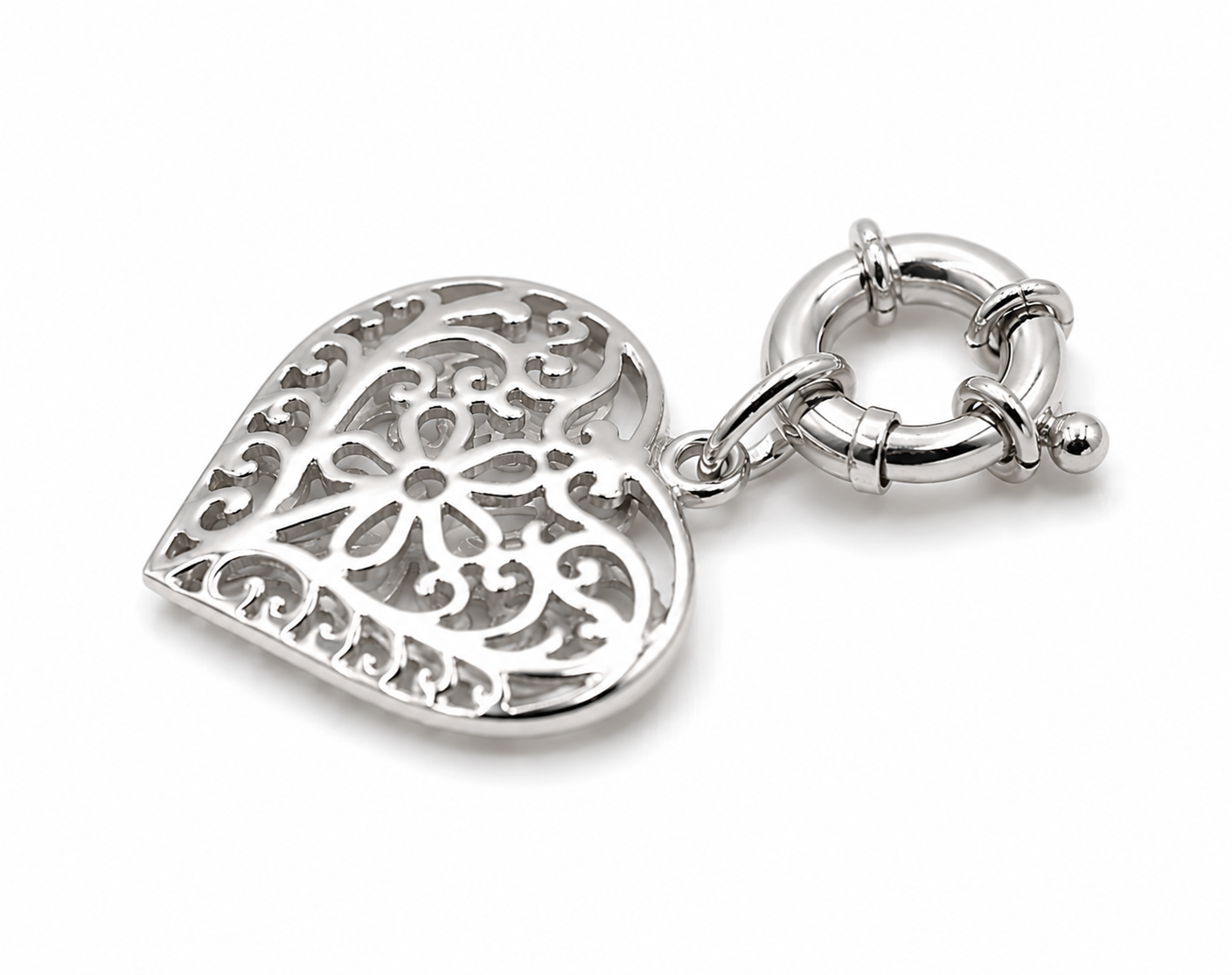 Kaedesigns Genuine 9ct 9k 375 Large Yellow, Rose or White Gold Filigree Flower Double Sided Heart Pendant + Bolt Ring