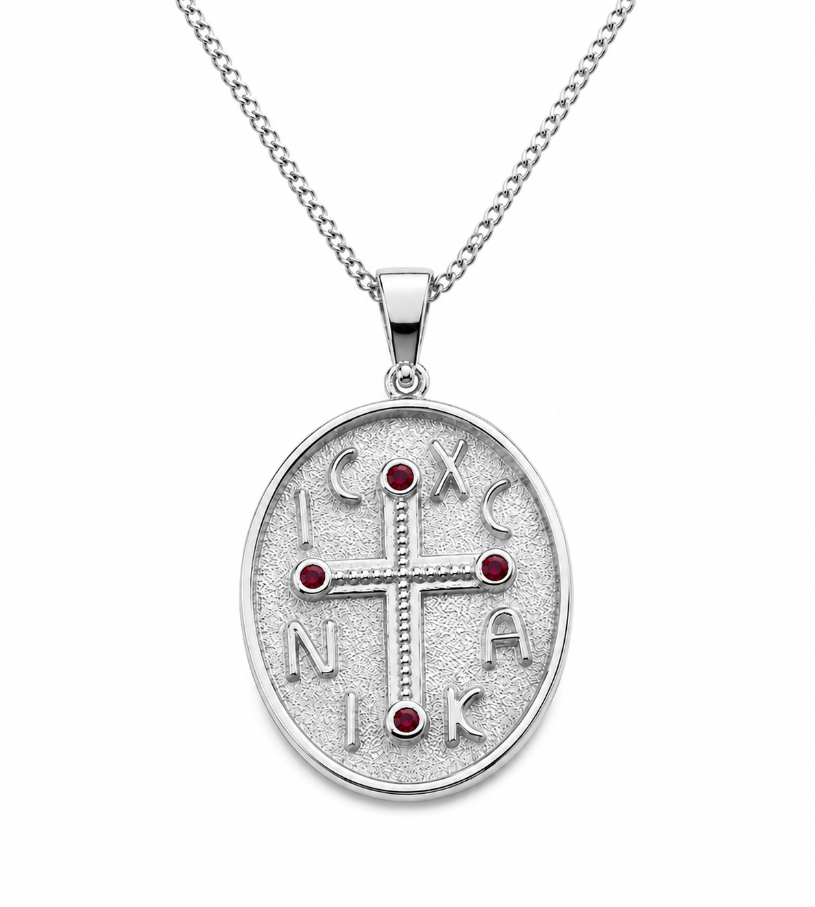 Genuine 18ct 18kt 750 Yellow, Rose or White Gold Byzantine Ruby Cross Pendant + 50cm Necklace Chain