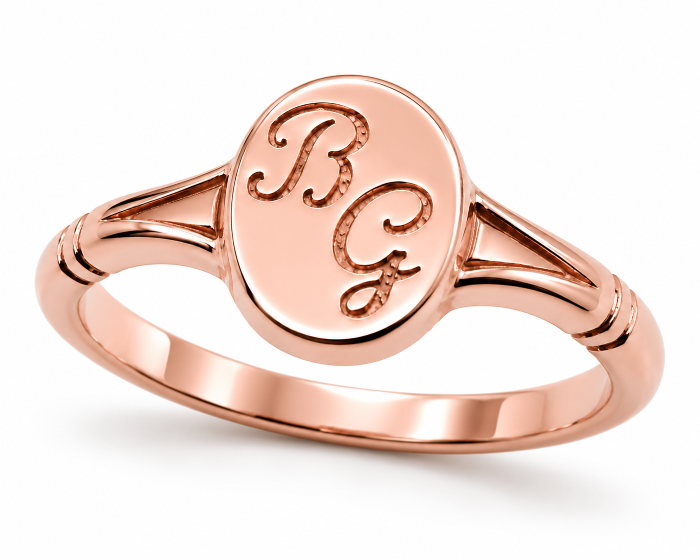 Genuine Full Solid 9ct 9k 375 Yellow, Rose or White Gold Oval Signet Ring Engraved With Two Initials - Choose your size H to P