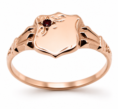 Genuine 9ct 9k 375 Small Yellow, Rose or White Gold Childs Ruby Shield Signet Ring - Choose your ring size L to P