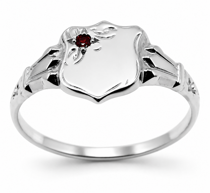 Genuine 9ct 9k 375 Small Yellow, Rose or White Gold Childs Ruby Shield Signet Ring - Choose your ring size L to P
