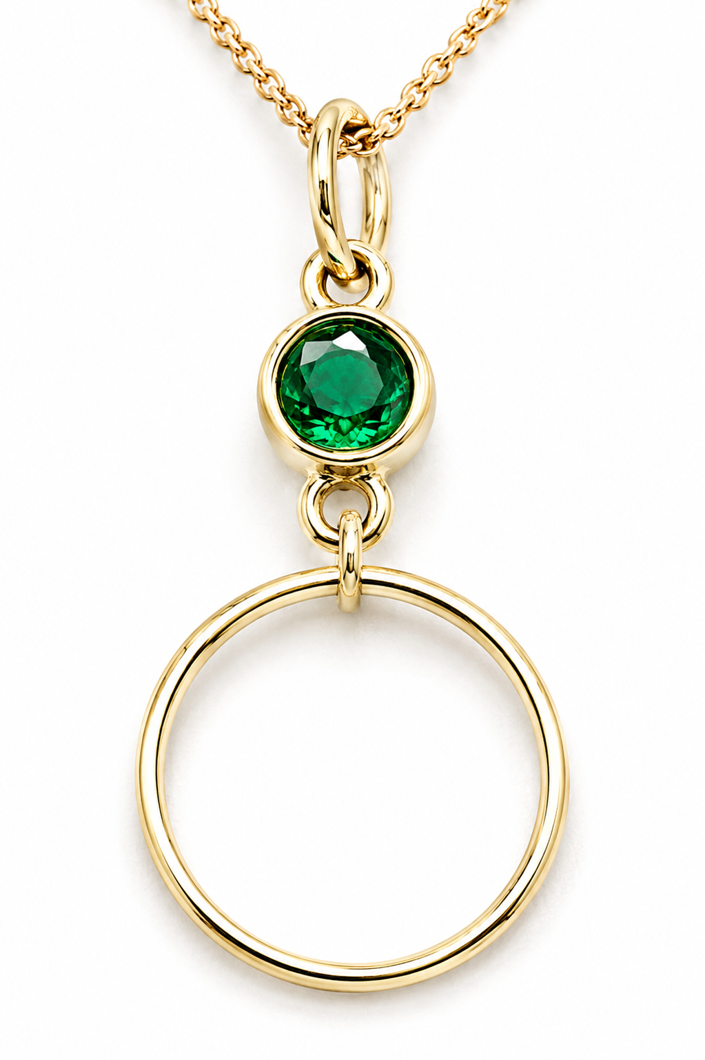 Genuine 9ct 9k 375 Yellow, Rose or White Gold Green Round Emerald Round Circle Pendant