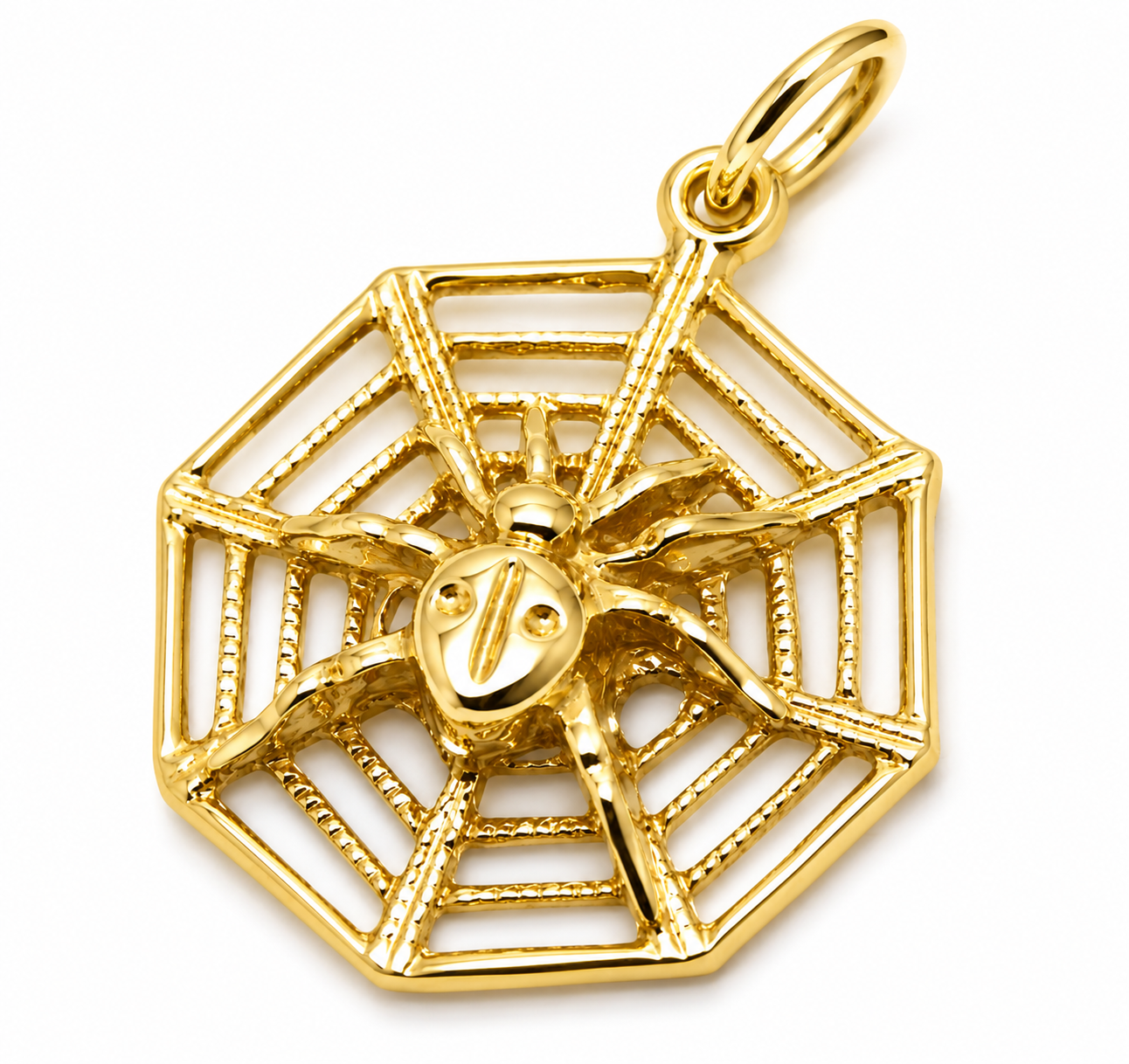 Genuine Solid 9ct 9k 375 Yellow, Rose or White Gold Spider Web Pendant Charm
