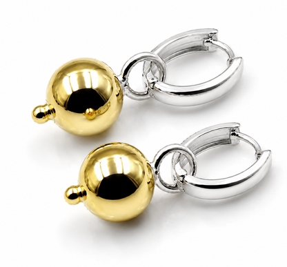 Genuine 9ct 9k 375 Rose & White or Yellow & White Gold Hoop 10mm Ball Huggies Earrings