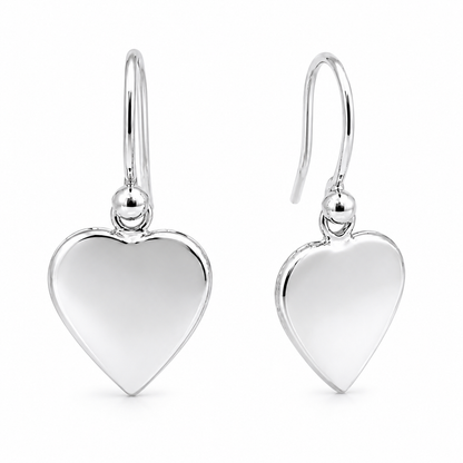 Genuine 9ct 9k 375 Yellow, Rose or White Gold Hook Disc Dangle Heart Earrings