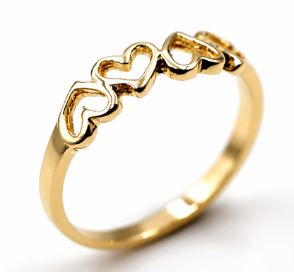 Solid 9ct 9kt 375 Yellow, Rose or White Gold Open Four Heart Signet Ring - Choose your size