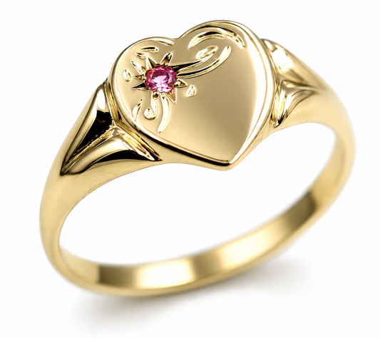 Genuine 9ct 9K Yellow, Rose or White Gold Pink Tourmaline (Birthstone- October) Signet Ring
