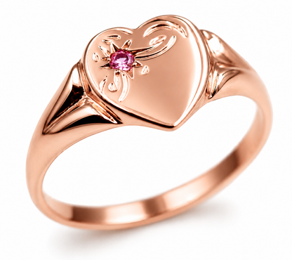 Genuine 9ct 9K Yellow, Rose or White Gold Pink Tourmaline (Birthstone- October) Signet Ring