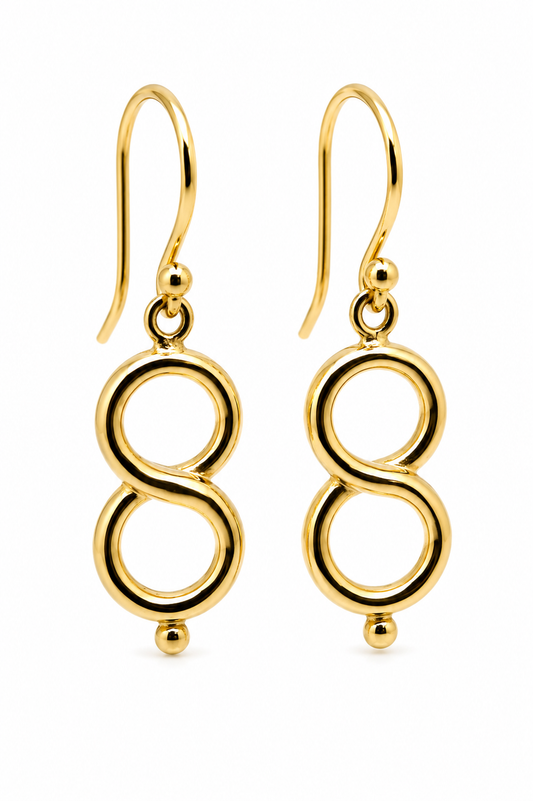 Genuine 9ct 9k 375 Yellow, Rose or White Gold Infinity Drop Earrings, Polished Figure 8 Dangle Earrings