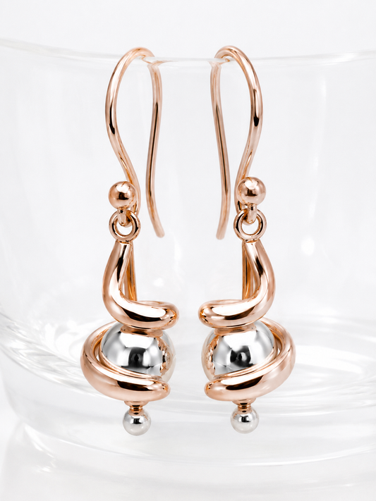 Kaedesigns Genuine 9ct 9k Yellow & Rose OR Rose & White Gold 8mm Swirl Ball Earrings