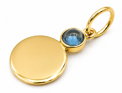 Genuine 9ct 9k 375 Yellow, Rose or White Gold 11mm Cabochon Topaz Filigree Disc Round Circle Pendant