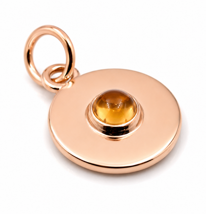 Genuine 9ct 9k 375 Yellow, Rose or White Gold 12mm Cabochon Citrine Disc round circle pendant