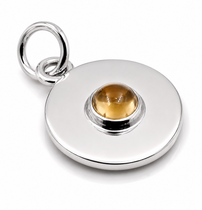 Genuine 9ct 9k 375 Yellow, Rose or White Gold 12mm Cabochon Citrine Disc round circle pendant