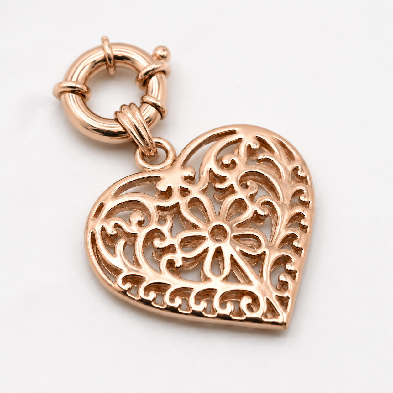 Kaedesigns Genuine 9ct 9k 375 Large Yellow, Rose or White Gold Filigree Flower Double Sided Heart Pendant + Bolt Ring