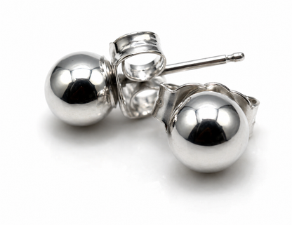 Genuine 14ct White Gold 5mm Stud Ball Earrings With Butterfly Backs