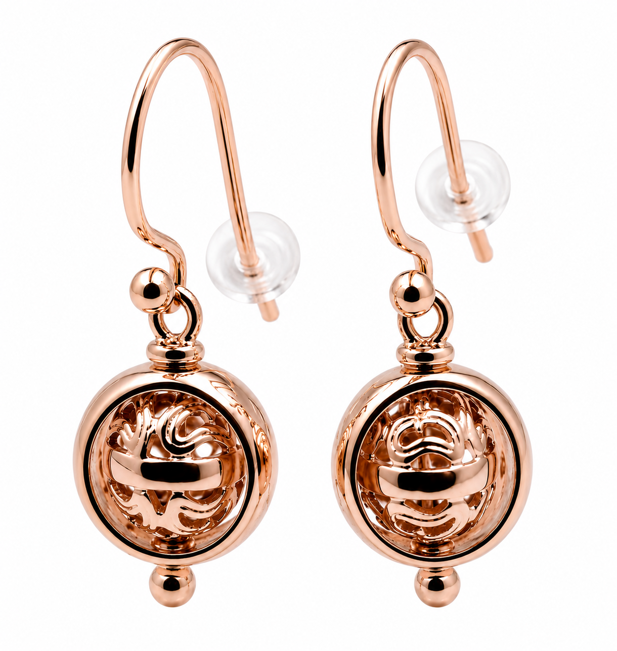 Kaedesigns 9ct 9k 375 yellow, Rose or White Gold Spinning Filigree Belcher Ball Earrings