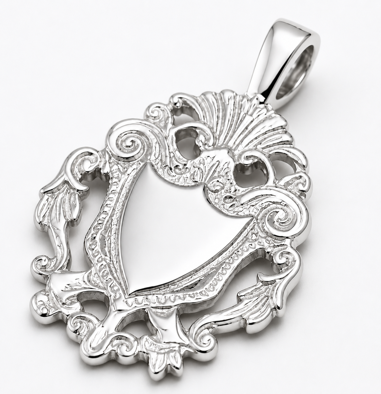Genuine Solid 9K 9ct 375 Yellow, Rose or White Gold Filigree Shield FOB Pendant
