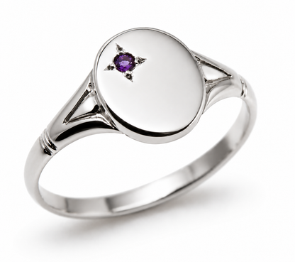 Genuine 9ct 9k 375 Amethyst Set Yellow, Rose or White Gold Oval Signet Ring 227