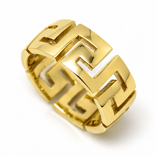 Kaedesigns Genuine Heavy Solid 18ct 18k 750 Yellow Gold 10mm Wide Greek Key Ring - Choose your size M to R