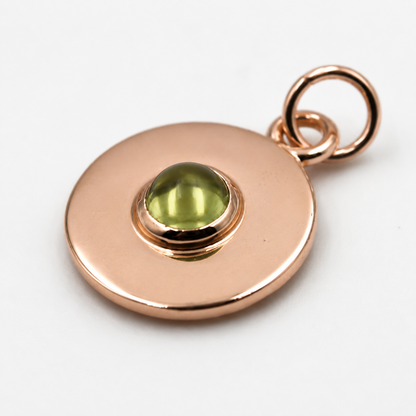 Genuine 9ct 9k 375 Yellow, Rose or White Gold 12mm Cabochon Green Peridot Disc round circle pendant