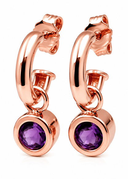 Genuine 9ct 9k Yellow, Rose or White Gold Amethyst Set Drop Stud Earrings