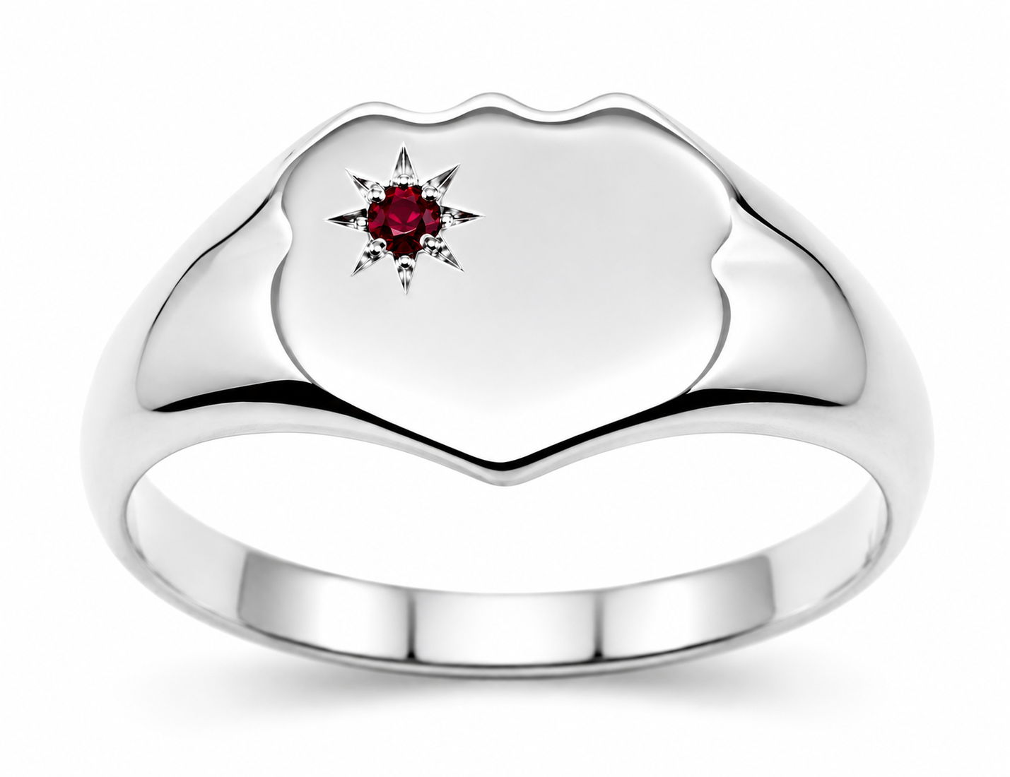 Genuine Solid 9ct 9k 375 Yellow, Rose or White Gold Shield Signet Ring set with Ruby