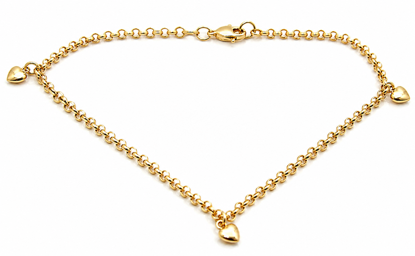 Genuine 9ct 9k 375 Solid Yellow or Rose Gold 25cm Belcher Anklet + 3 heart charms