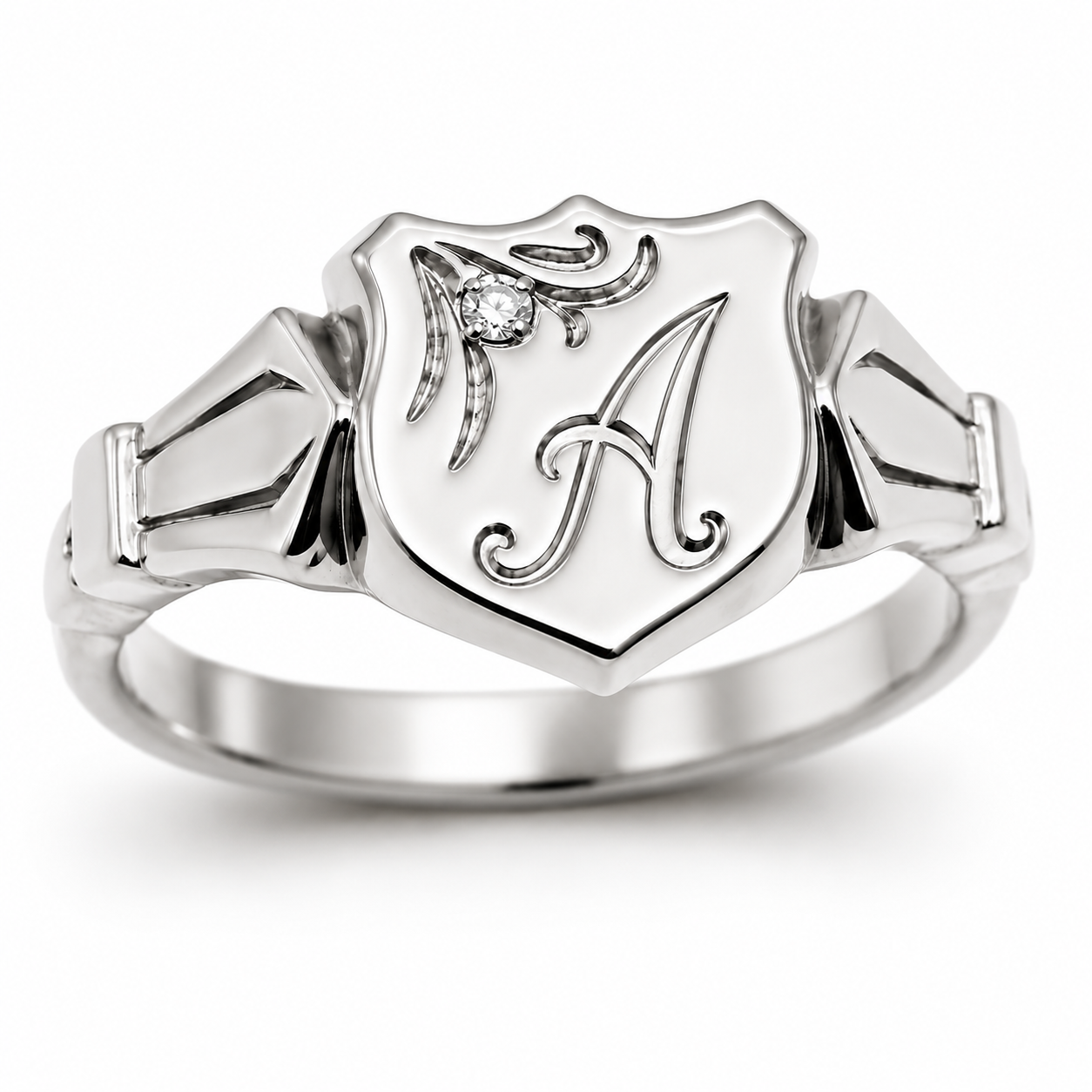 Genuine Solid 9ct 9kt 375 Yellow, Rose or White Gold Shield Signet Ring  + Engraving + Diamond