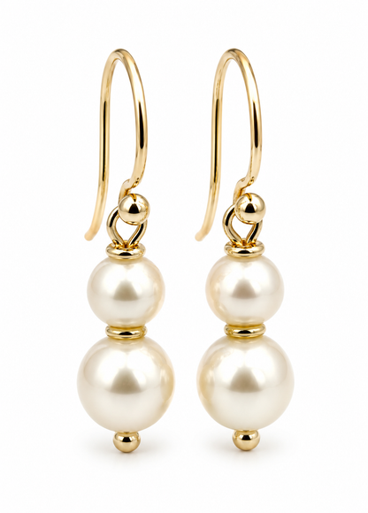 Genuine 9ct 9k 375 Yellow, Rose or White Gold 6mm & 8mm White Pearl With Open hooks Earrings