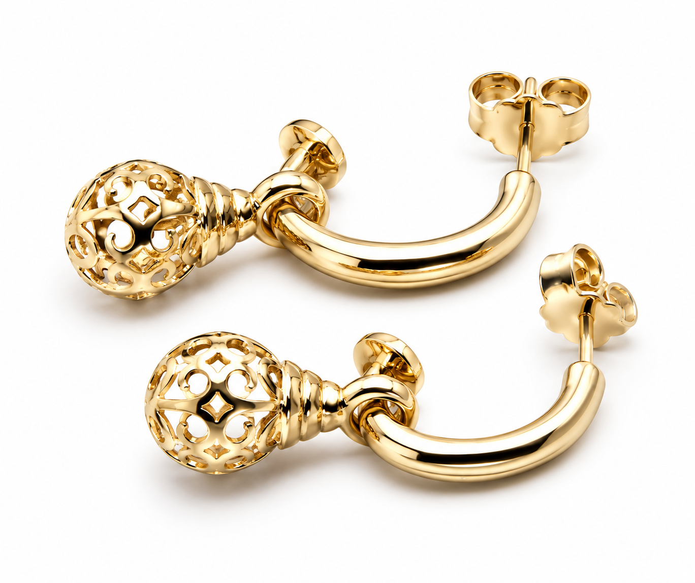 Kaedesigns Genuine 9ct 9k 375 Yellow, Rose or White Gold 10mm Ball Drop Filigree Earrings