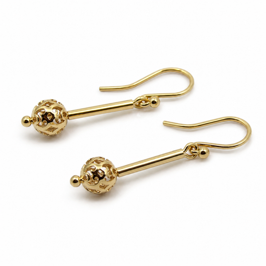 Genuine 9ct 9k 375 Yellow, Rose or White Gold 8mm Filigree Ball Hook Earrings