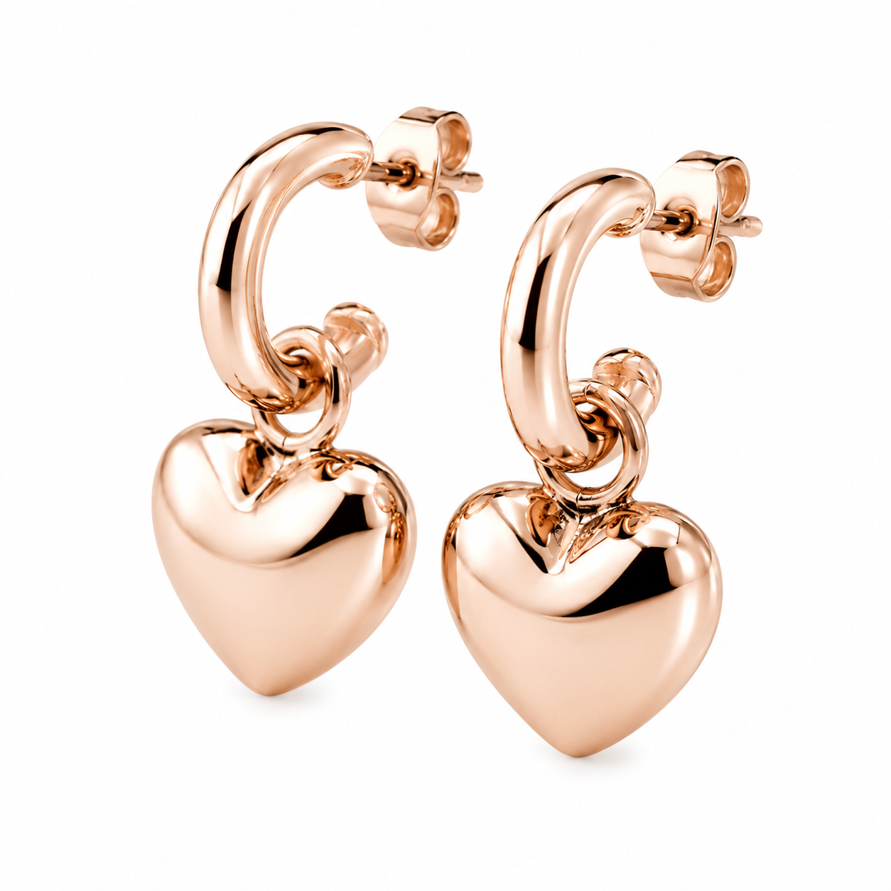 Kaedesigns Genuine 9ct 9kt 375 Large Yellow, Rose or White Gold Dangle Bubble Puffed Heart Stud Earrings