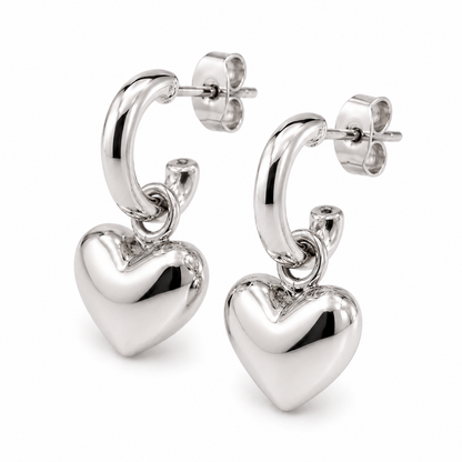 Kaedesigns Genuine 9ct 9kt 375 Large Yellow, Rose or White Gold Dangle Bubble Puffed Heart Stud Earrings
