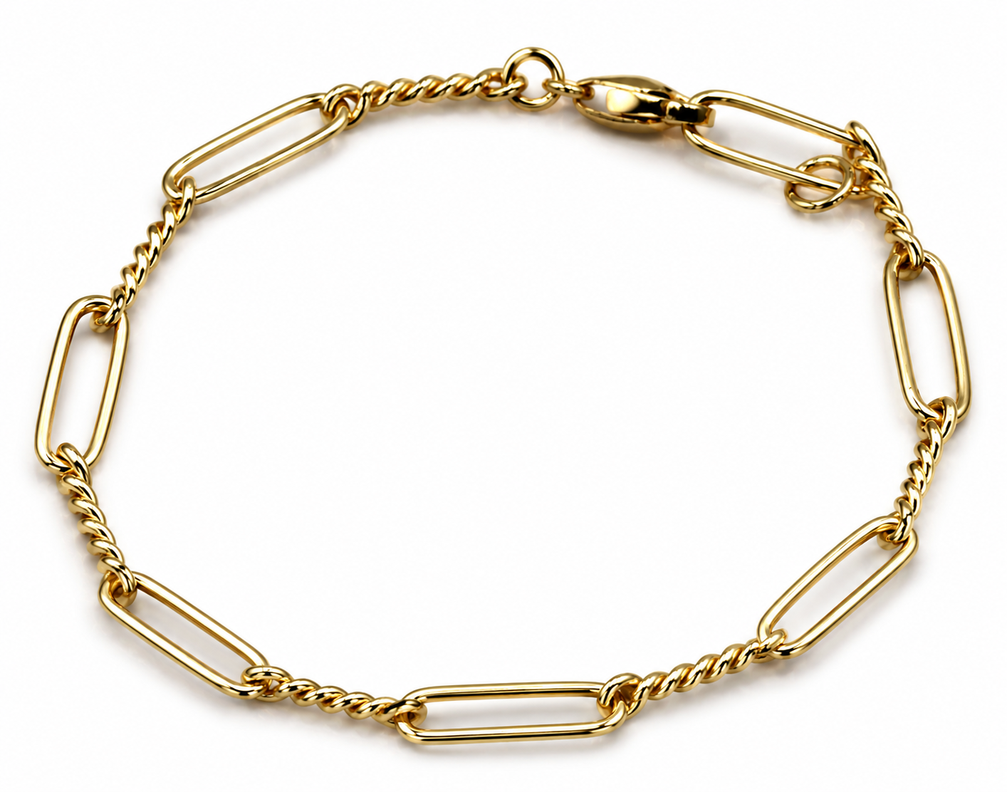 Genuine Handmade 19cm 9ct Yellow, Rose or White Gold Paper Clip Bracelet