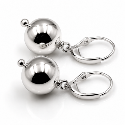 Kaedesigns Large 9ct 9K 375 Continental Hooks Yellow, Rose or White Gold 14mm Ball Earrings