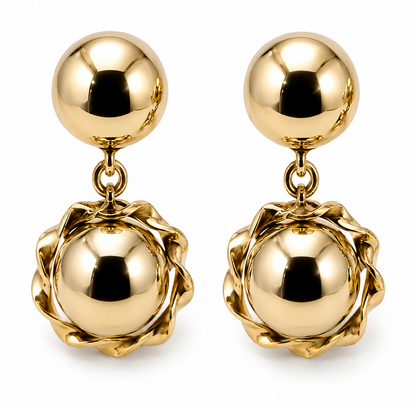 Genuine 9ct 9k 375 Yellow, Rose or White Gold Double Ball Fancy Drop Half Ball Stud Earrings