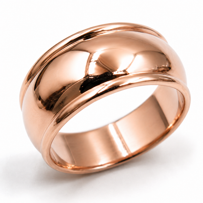 Genuine 9ct 9K 375 Yellow, Rose or White Gold Ridged Dome Ring 10mm - Choose your size