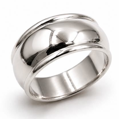Genuine 9ct 9K 375 Yellow, Rose or White Gold Ridged Dome Ring 10mm - Choose your size