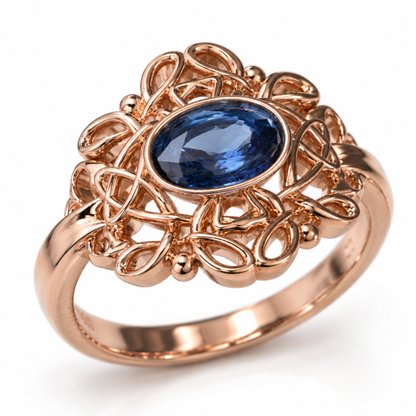 Genuine 9ct 9k 375 Yellow, Rose or White Gold Oval Blue Kyanite Filigree Ring
