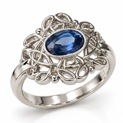 Genuine 9ct 9k 375 Yellow, Rose or White Gold Oval Blue Kyanite Filigree Ring