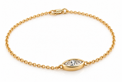 9ct yellow gold bracelet with a bezel-set marquise lab grown diamond on a fine chain