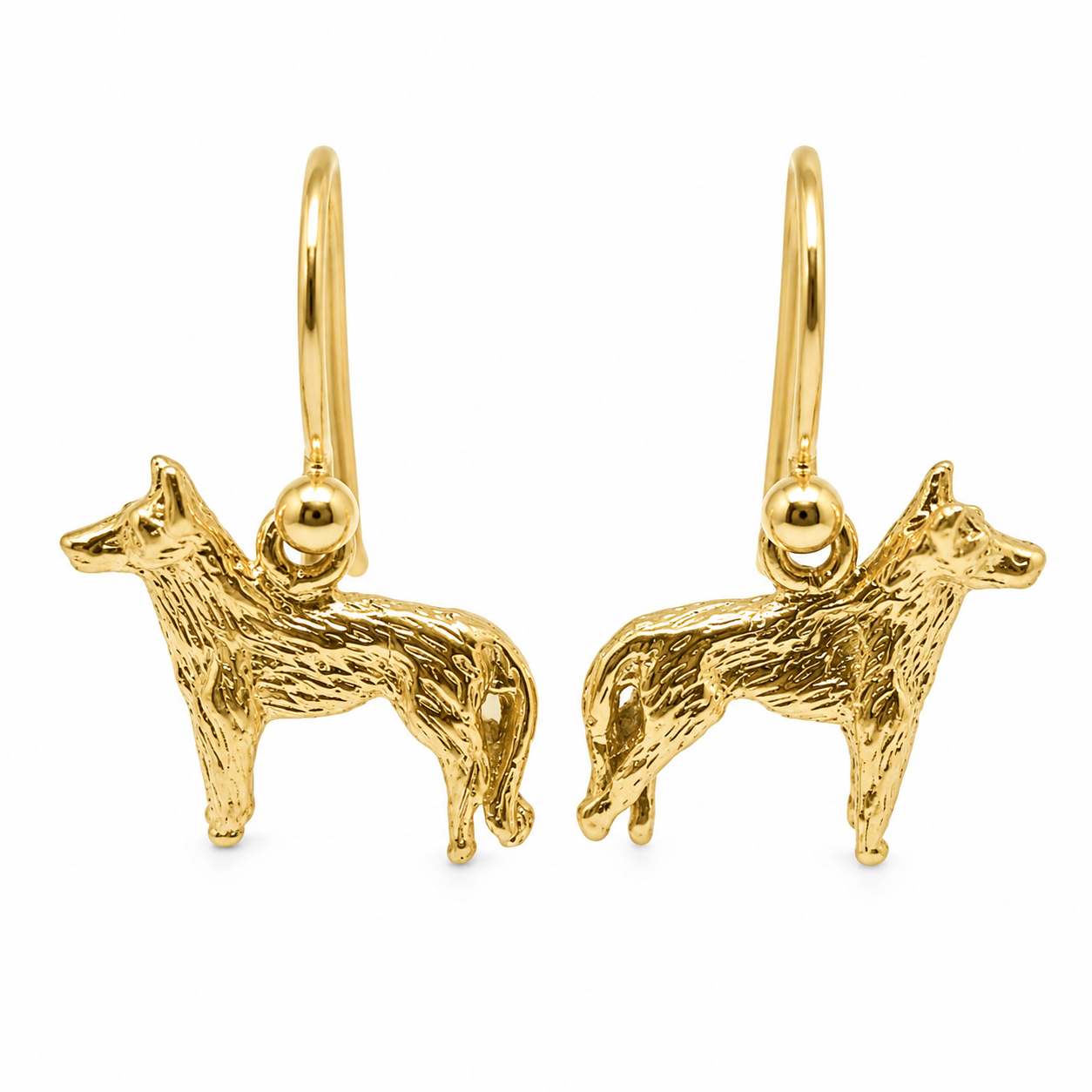 Kaedesigns Genuine 9ct 9k 375 Solid Yellow, Rose or White Gold German Shepherd Earrings