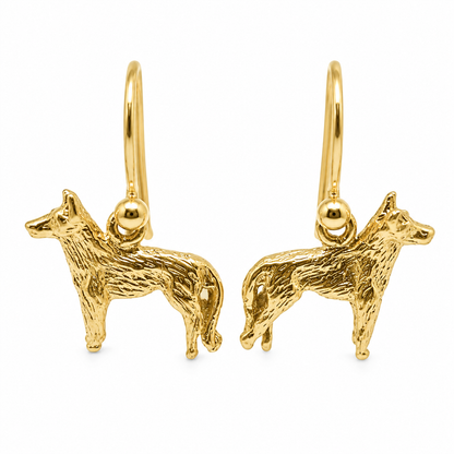 Kaedesigns Genuine 9ct 9k 375 Solid Yellow, Rose or White Gold German Shepherd Earrings