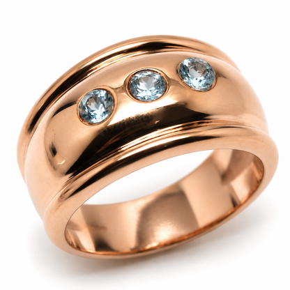 Kaedesigns, 9ct 375 Full Solid Yellow, Rose or White Gold Aquamarine Thick Dome Ring 10mm Wide