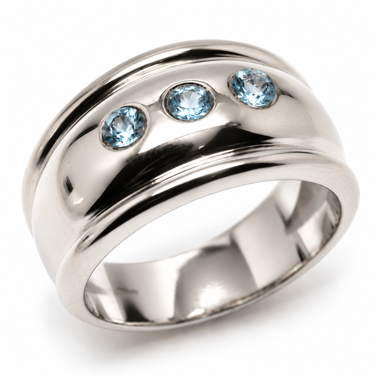 Kaedesigns, 9ct 375 Full Solid Yellow, Rose or White Gold Aquamarine Thick Dome Ring 10mm Wide