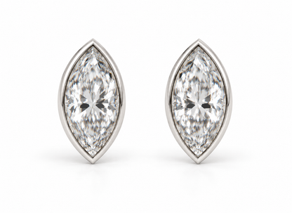 Genuine 9ct Yellow, Rose or White Gold 2.00ct Total Diamond Weight Marquise Bezel Set Lab Grown Diamond Stud Earrings