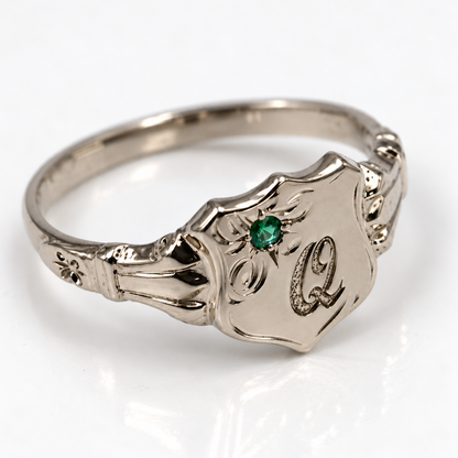 9ct Gold Emerald Shield Signet Ring – Yellow, Rose or White Gold - Choose your ring size H to P