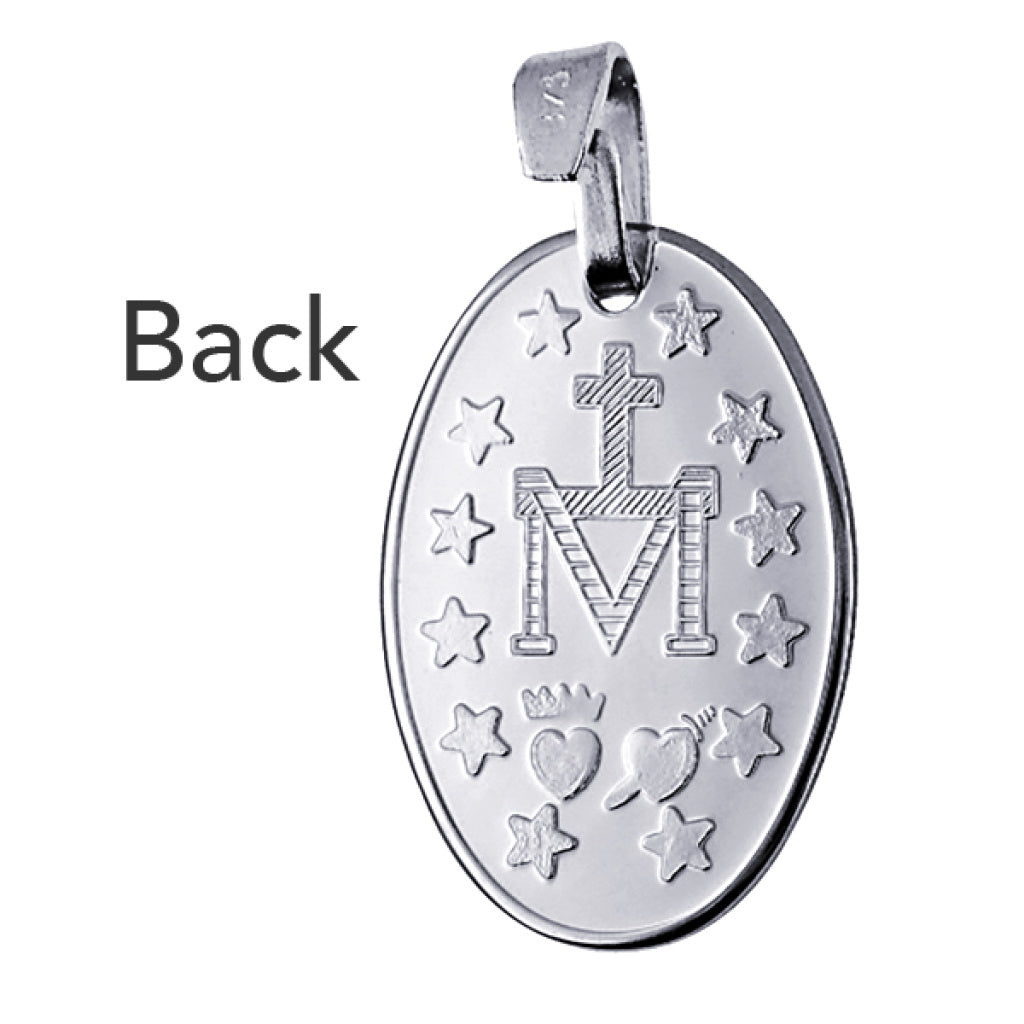 Genuine Sterling Silver 925 Miraculous Mary Pendant 20mm x 9mm Oval