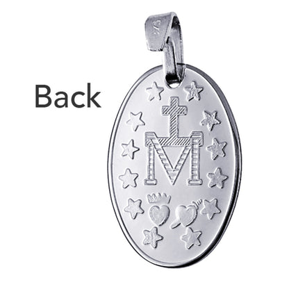 Genuine Sterling Silver 925 Miraculous Mary Pendant 20mm x 9mm Oval