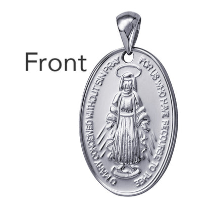 Genuine Sterling Silver 925 Miraculous Mary Pendant 20mm x 9mm Oval